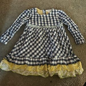 :Matilda Jane navy and white gingham dress, little girls 4 like new gently worn.